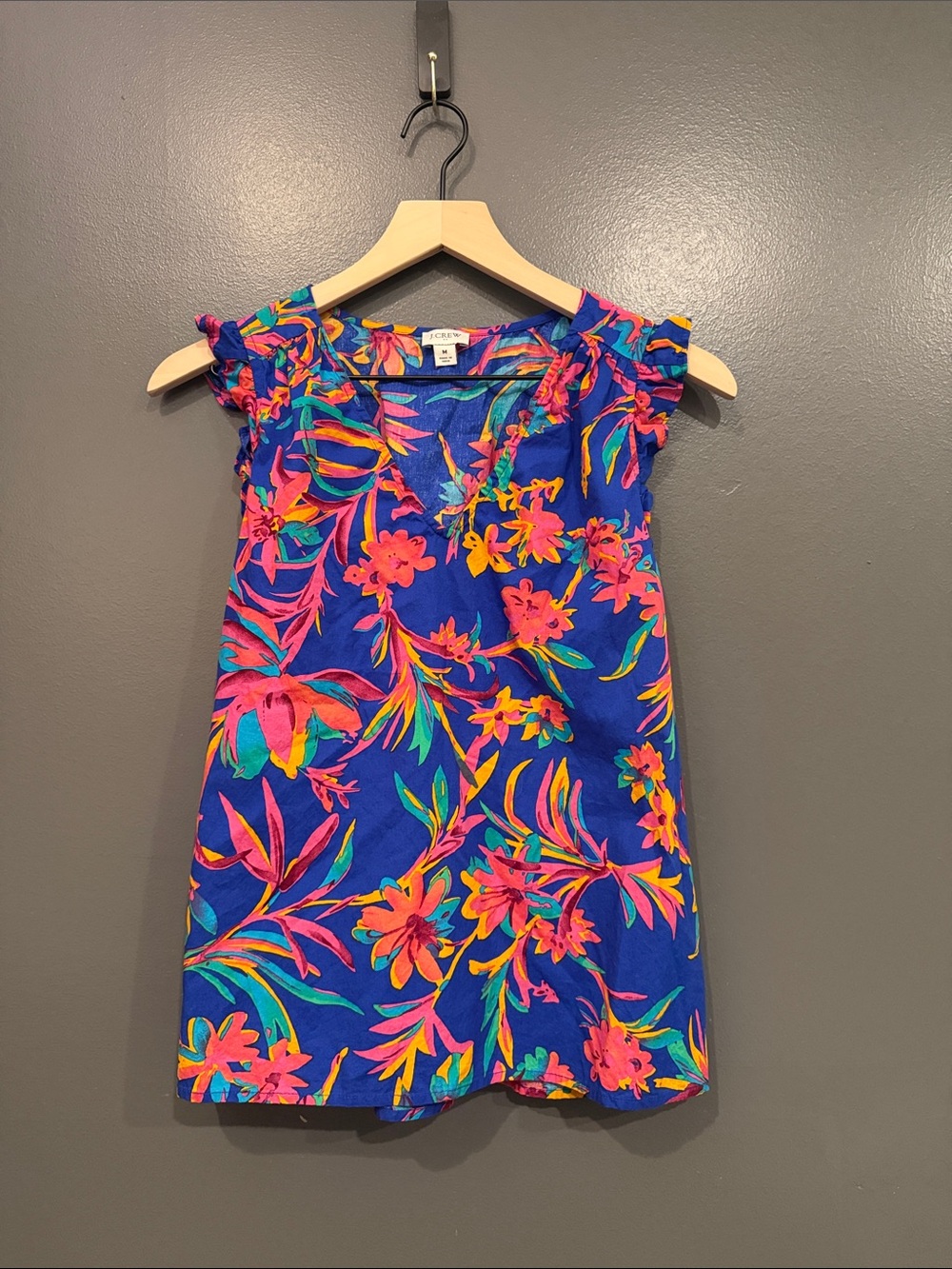 J. Crew Factory Electric Blue Tropical Floral Shift Dress